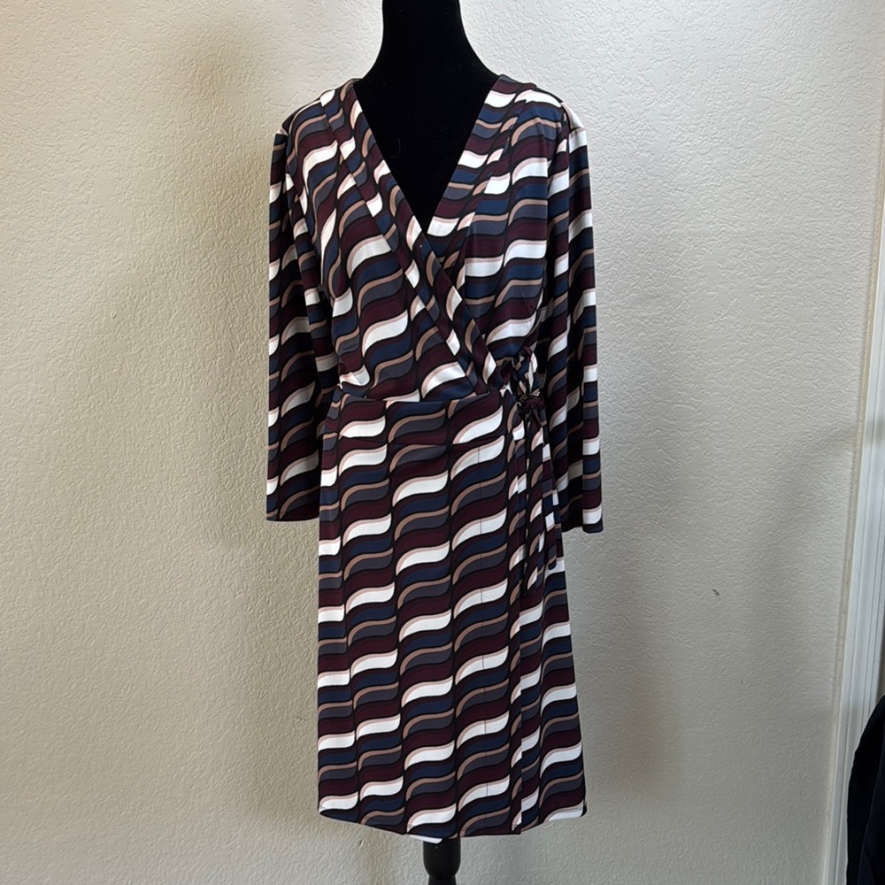 Ann Taylor Elegant Striped Wrap Dress Sz 14
